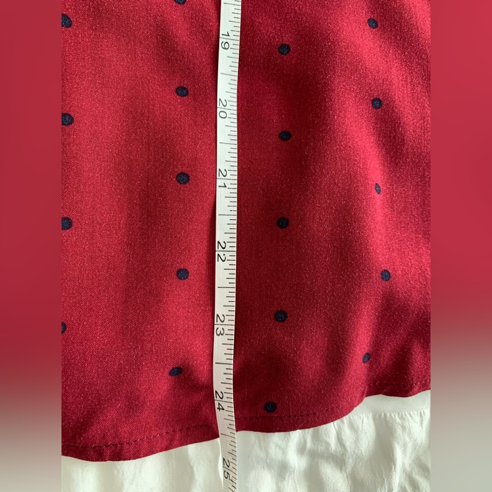 Crown & Ivy Maroon Blouse with Navy Dots and Trim - Picture 11 of 16